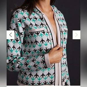 Anthropologie Green and Black Patterned Sweater